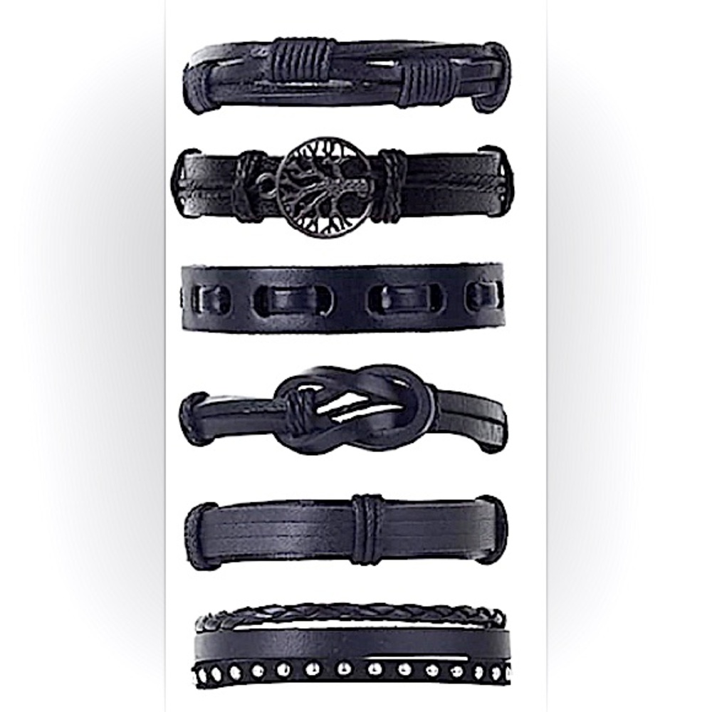 CASDAN 6 Pieces Braided Leather Bracelets for Men Woven Cuff Wrap Bracelets.